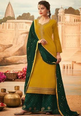 Mustard Embroidered Silk Blend Salwar Kameez