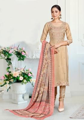 Beige Embroidered Muslin Salwar Kameez