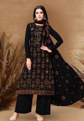 Black Embroidered Silk Blend Salwar Kameez