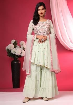Green Embroidered Georgette Salwar Kameez