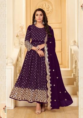 Purple Embroidered Georgette Salwar Kameez