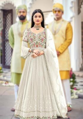 Off White Embroidered Georgette Salwar Kameez