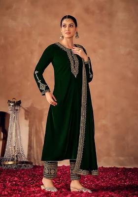 Green Embroidered Velvet Salwar Kameez