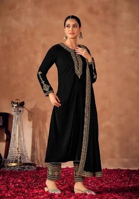 Black Embroidered Velvet Salwar Kameez