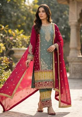 Blue Sequin Work Silk Blend Kurta Set