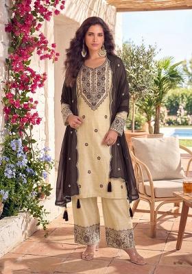 White Patch Work Santoon Kurta Set