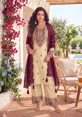 White Patch Work Santoon Kurta Set