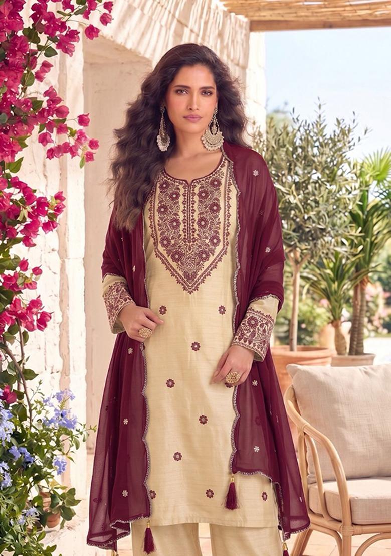 White Patch Work Santoon Kurta Set - Indya