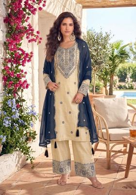 White Patch Work Santoon Kurta Set