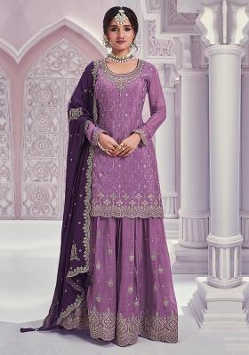 Lavender Sequin Work Silk Kurta Set