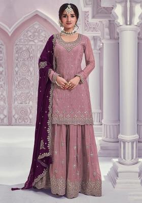 Pink Sequin Work Silk Kurta Set