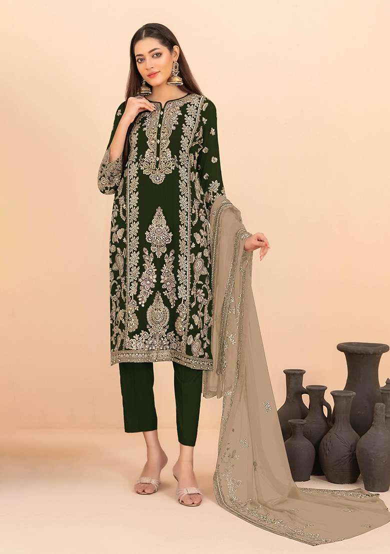 Black Sequin Work Silk Blend Kurta Set - Indya