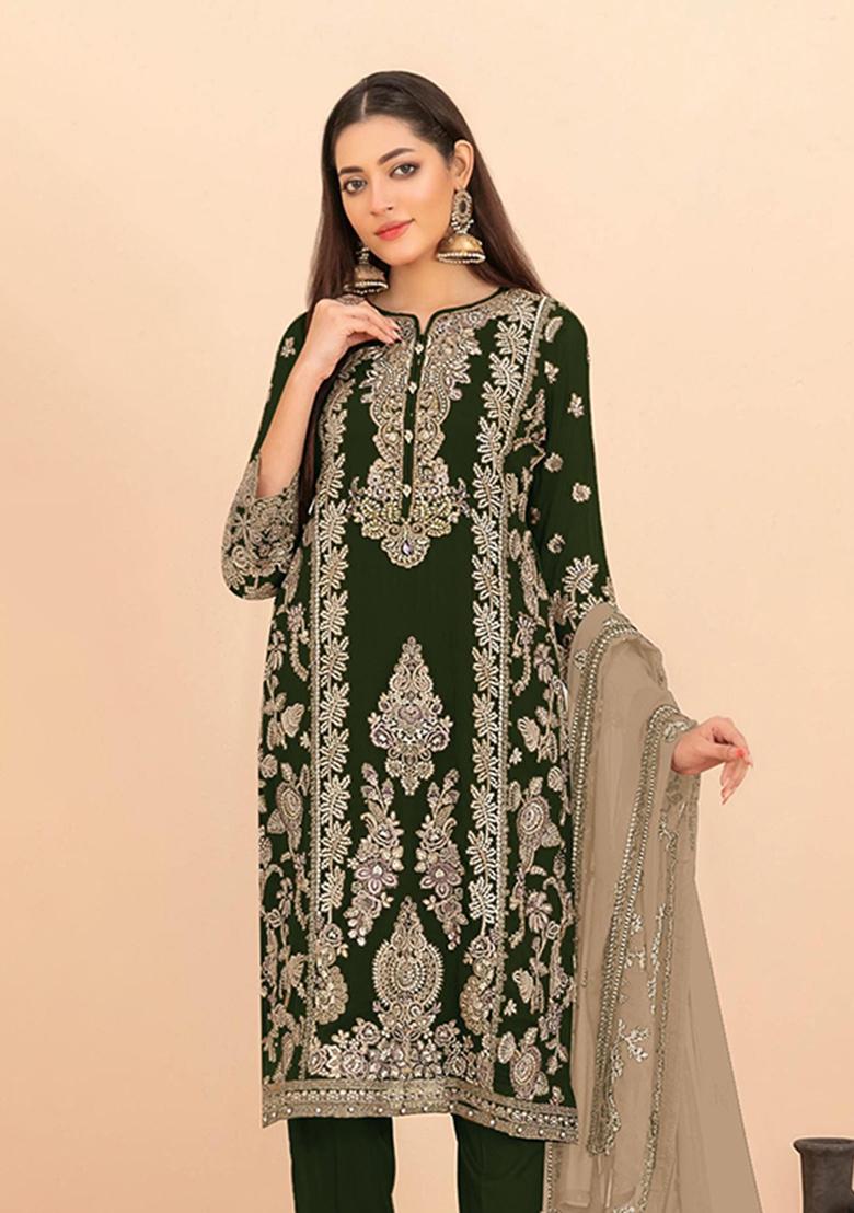 Black Sequin Work Silk Blend Kurta Set - Indya