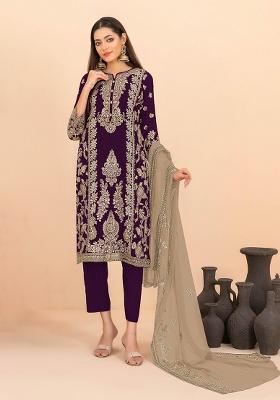 Purple Sequin Work Silk Blend Kurta Set