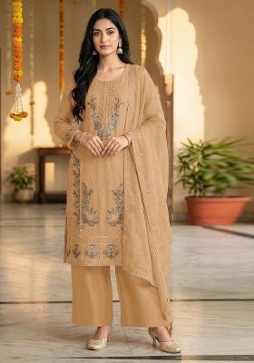 Yellow Embroidered Chiffon Kurta Set