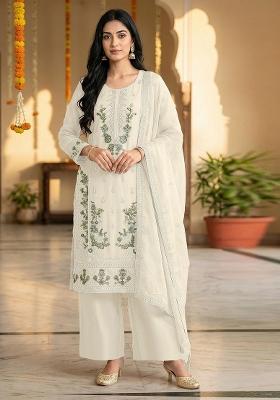 White Embroidered Chiffon Kurta Set