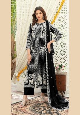 Black Embroidered Chiffon Kurta Set