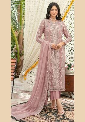 Peach Embroidered Chiffon Kurta Set