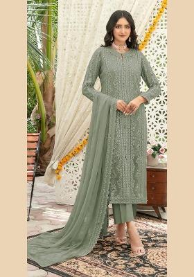 Green Embroidered Chiffon Kurta Set