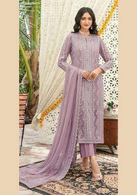 Lavender Embroidered Chiffon Kurta Set