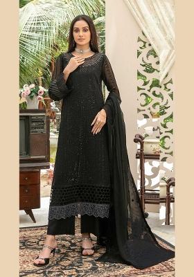 Black Embroidered Chiffon Kurta Set