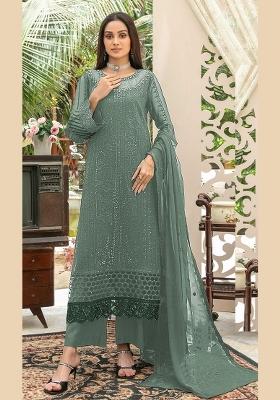 Sea Green Embroidered Chiffon Kurta Set