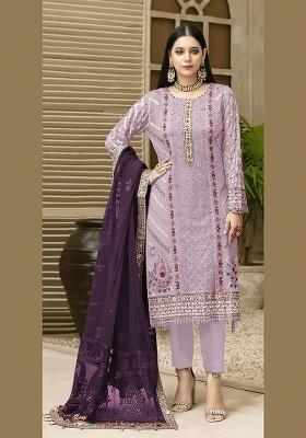 Lavender Embroidered Chiffon Kurta Set