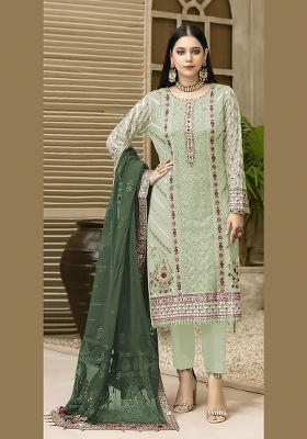 Green Embroidered Chiffon Kurta Set