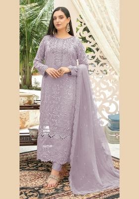 Lavender Embroidered Chiffon Kurta Set
