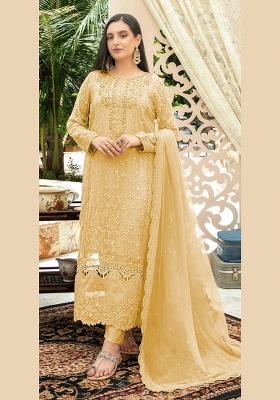 Yellow Embroidered Chiffon Kurta Set