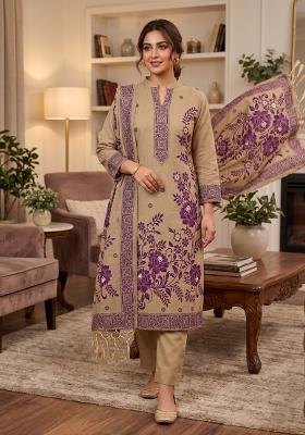 Chiku Jamdani Cotton Kurta Set