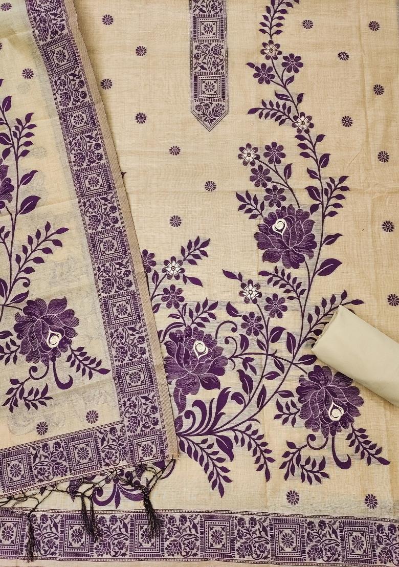 Cream Jamdani Cotton Kurta Set - Indya