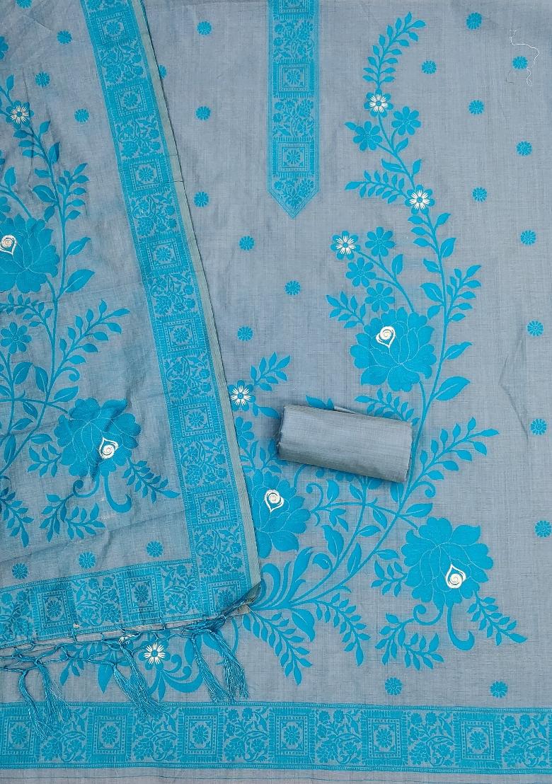 Grey Jamdani Cotton Kurta Set - Indya