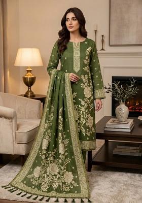 Mehendi Jamdani Cotton Kurta Set
