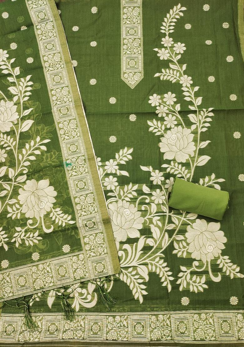 Mehendi Jamdani Cotton Kurta Set - Indya