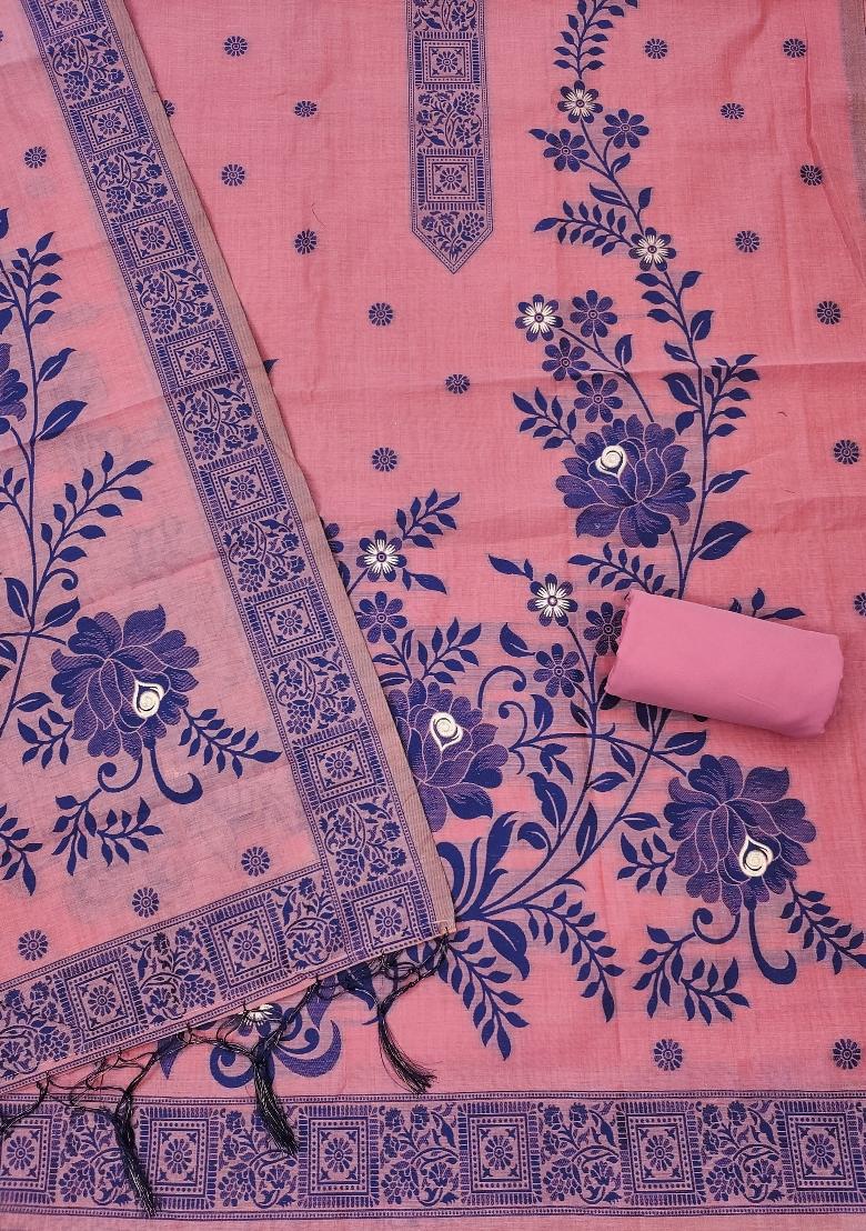 Pink Jamdani Cotton Kurta Set - Indya