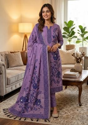 Purple Jamdani Cotton Kurta Set