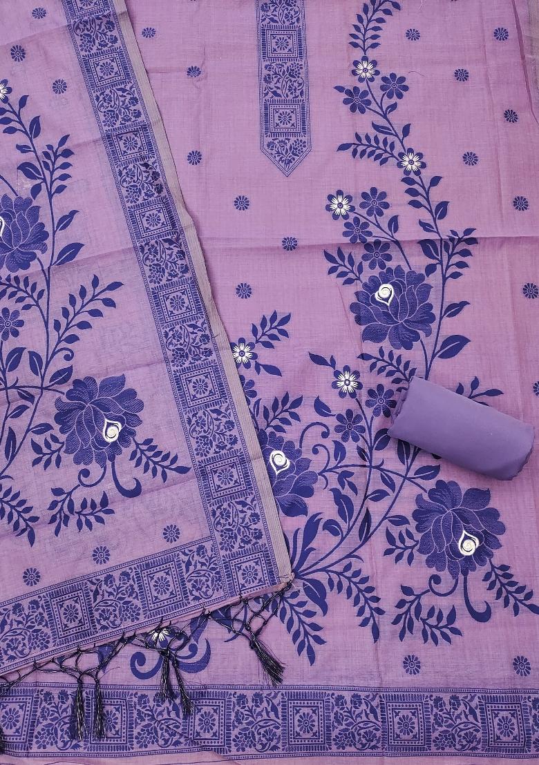 Purple Jamdani Cotton Kurta Set - Indya