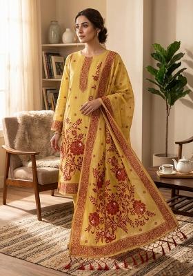 Yellow Jamdani Cotton Kurta Set