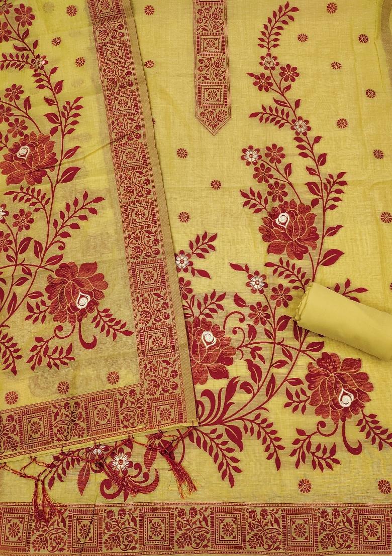 Yellow Jamdani Cotton Kurta Set - Indya