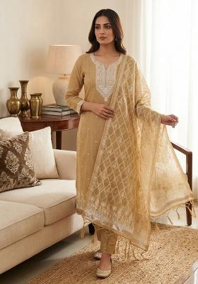Cream Jamdani Cotton Kurta Set