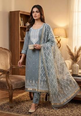 Grey Jamdani Cotton Kurta Set