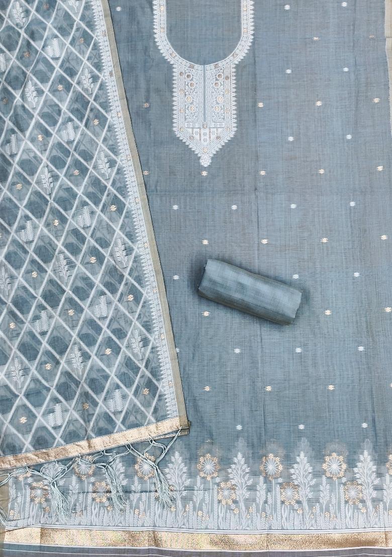 Grey Jamdani Cotton Kurta Set - Indya