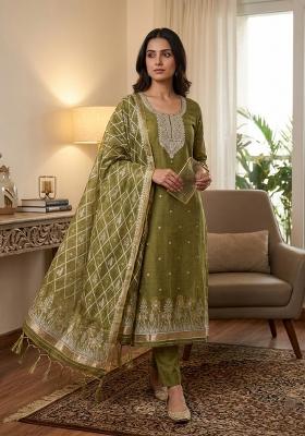 Mehendi Jamdani Cotton Kurta Set