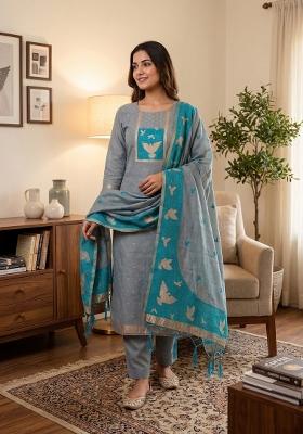 Grey Jamdani Cotton Kurta Set