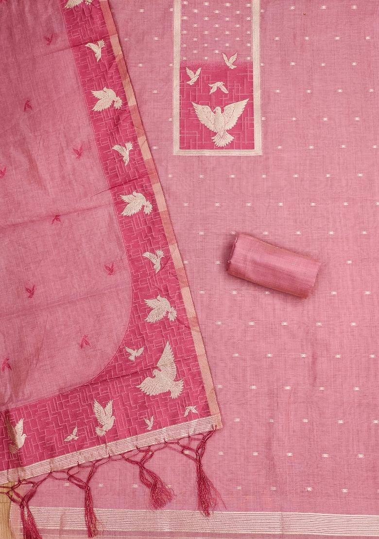 Pink Jamdani Cotton Kurta Set - Indya