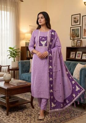Purple Jamdani Cotton Kurta Set