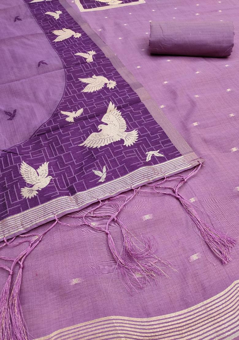 Purple Jamdani Cotton Kurta Set - Indya