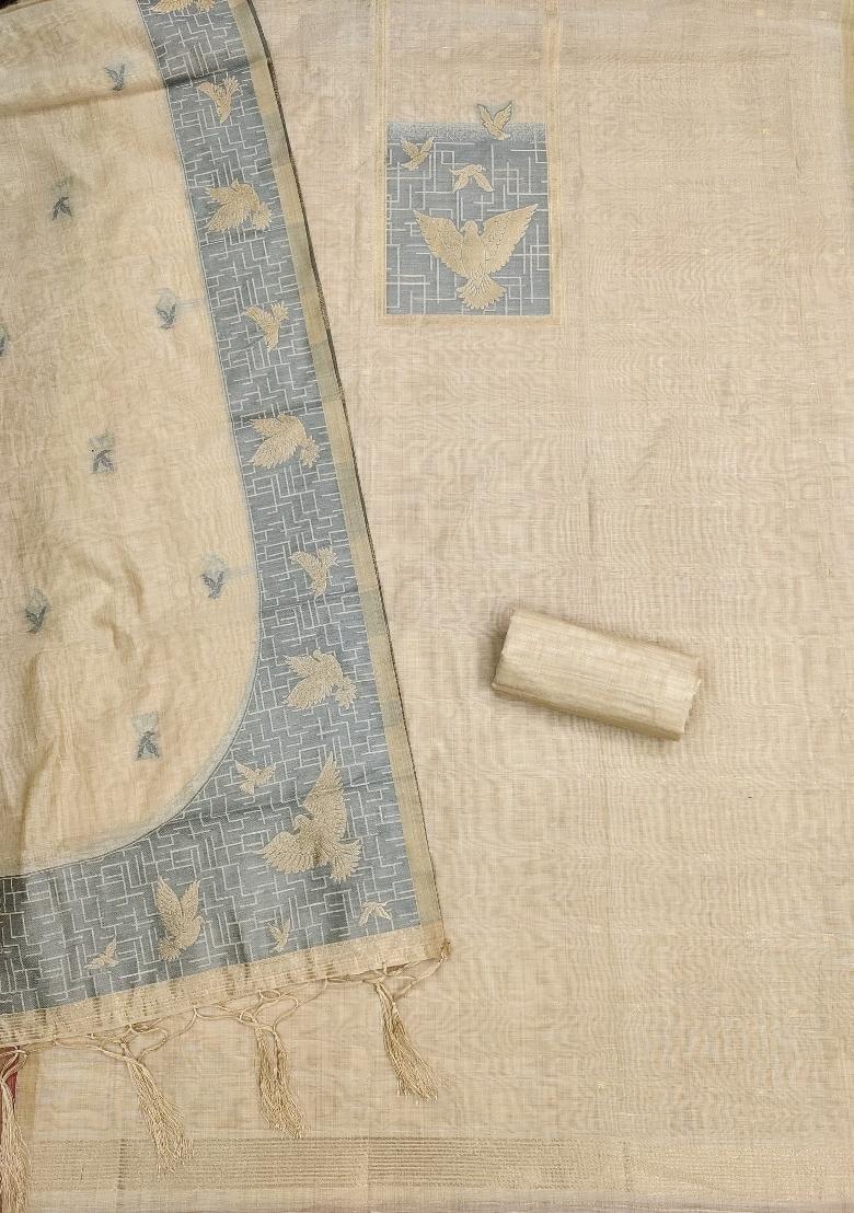 White Jamdani Cotton Kurta Set - Indya