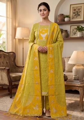 Yellow Jamdani Cotton Kurta Set